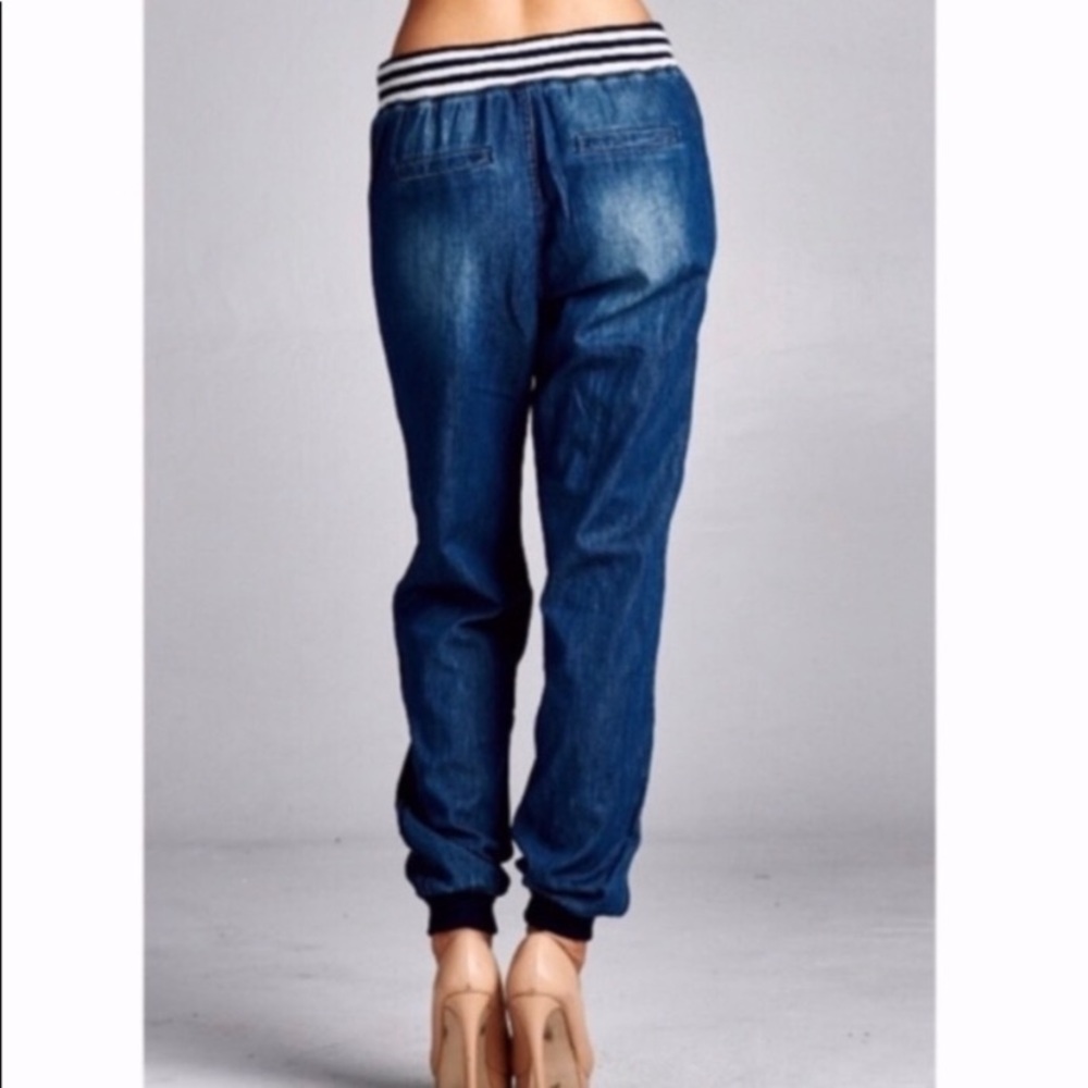 SOLD OUT Dark Denim Elastic Waist Jogger Casual Pants - Picture 2 of 2